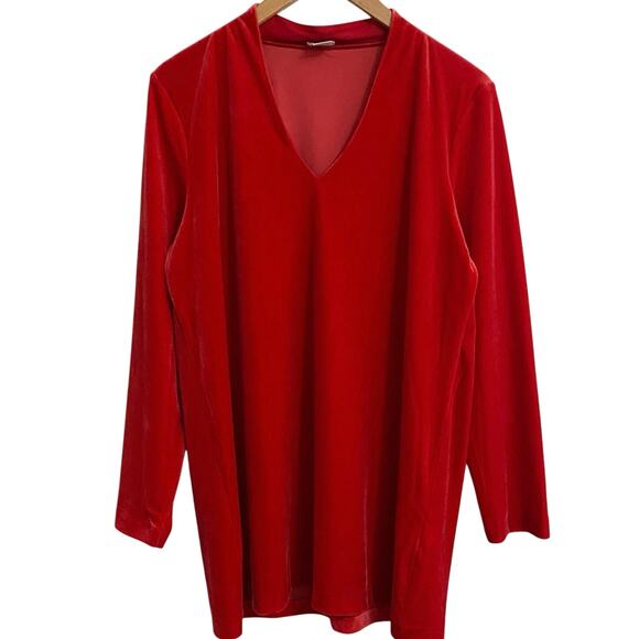 Chicos Red Velvet Long Sleeve Tunic Top Women's Size 2 / L Vamp Whimsigoth - Picture 1 of 7